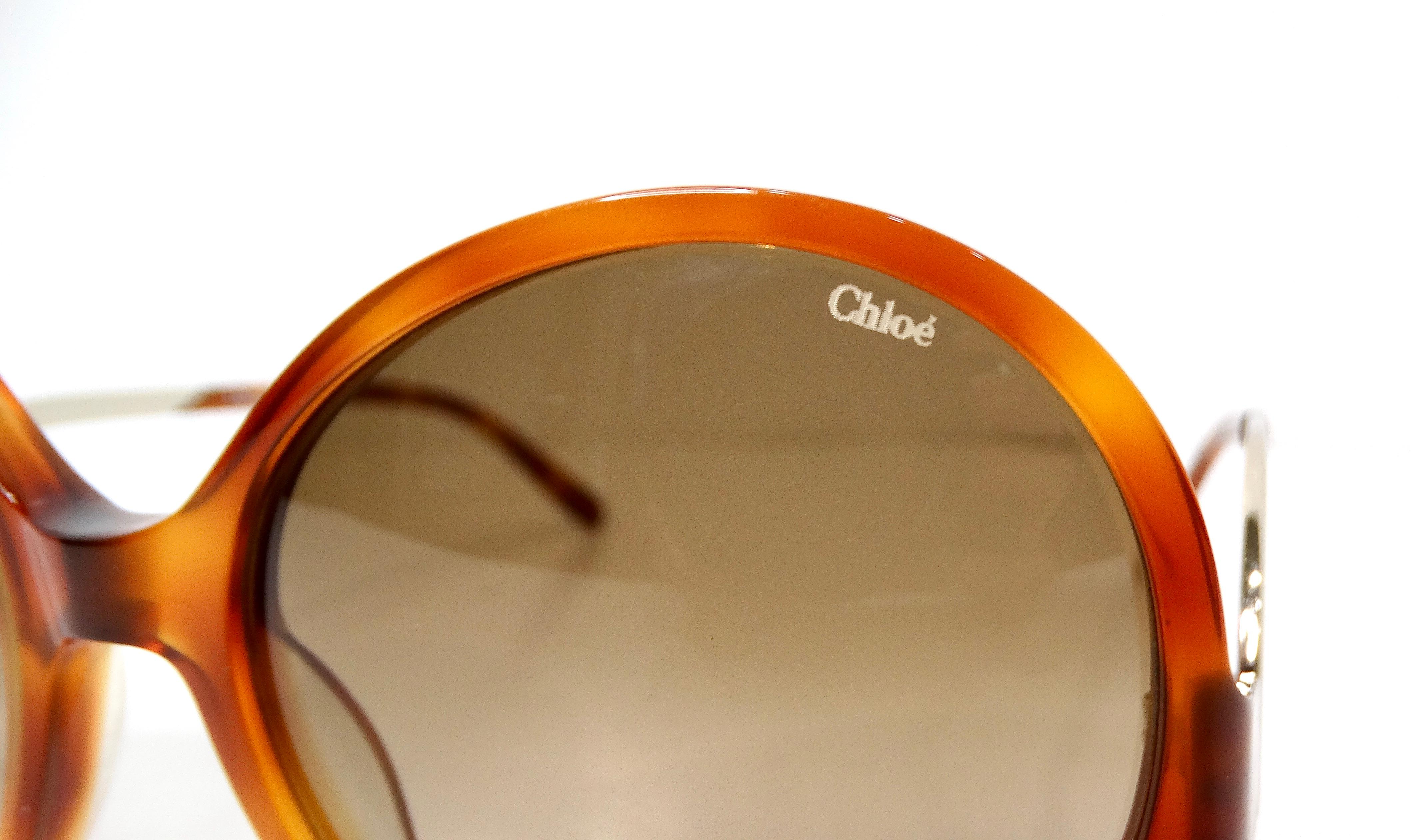 Marrone Occhiali da sole tondi oversize Chloe Blonde Tortoise in vendita