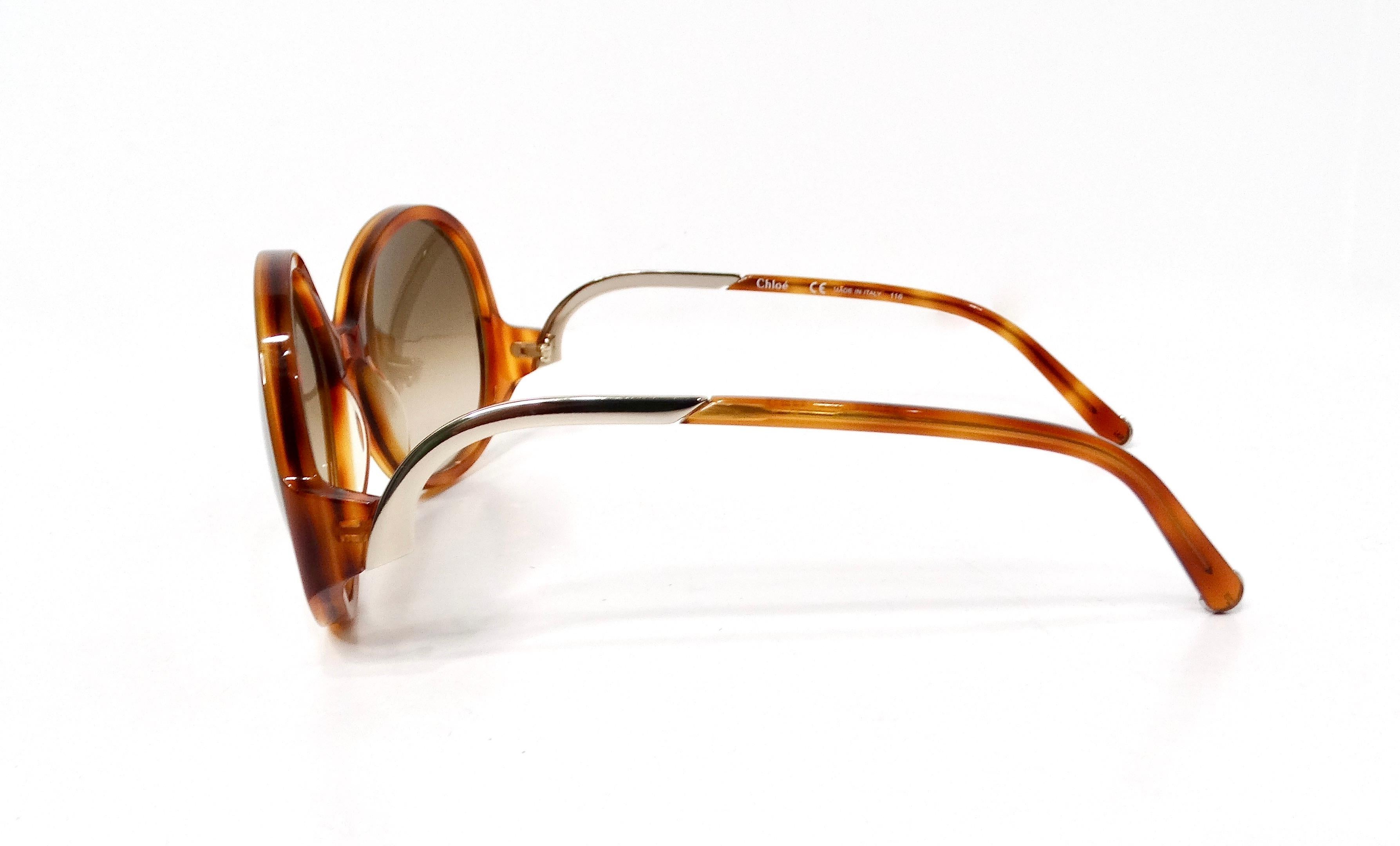 Occhiali da sole tondi oversize Chloe Blonde Tortoise In condizioni buone in vendita a Scottsdale, AZ