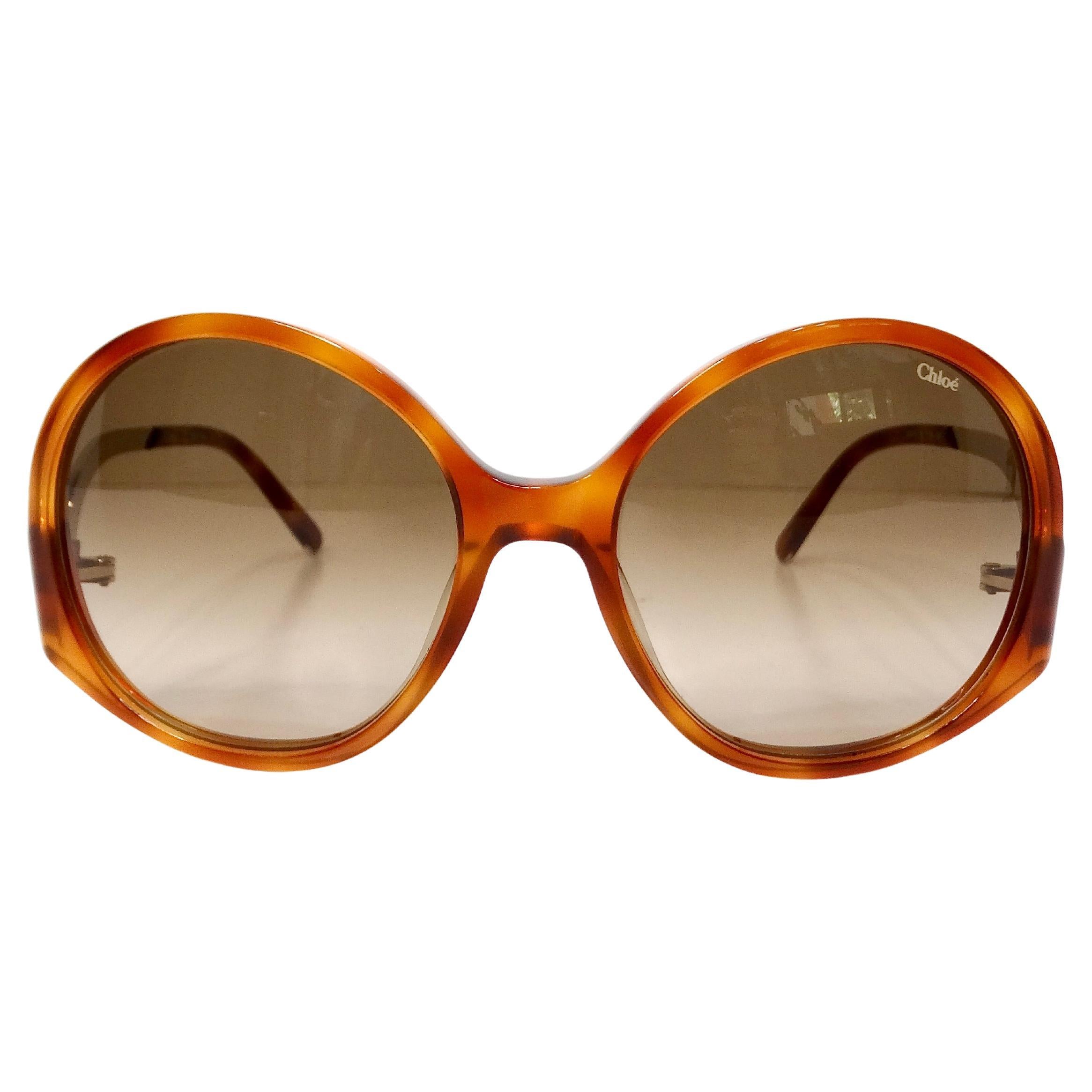 Occhiali da sole tondi oversize Chloe Blonde Tortoise in vendita