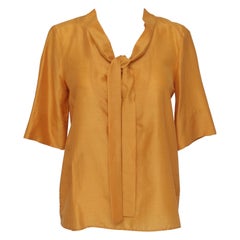 CHLOE Blouse Shirt Marigold Yellow Orange Silk Short Sleeve Sz 36 Fall 2007