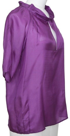 CHLOE Blouse Top Shirt Violet Purple Silk Short Sleeve Sz 34