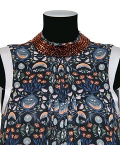 Chloé Blue and Orange Print Sleeveless Crystals Embellished Mini Dress