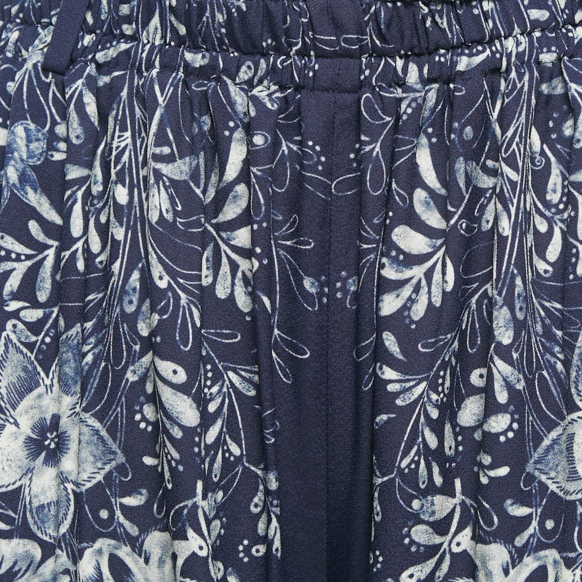 Black Chloé Blue/Beige Floral Print Crepe Harem Pants S For Sale