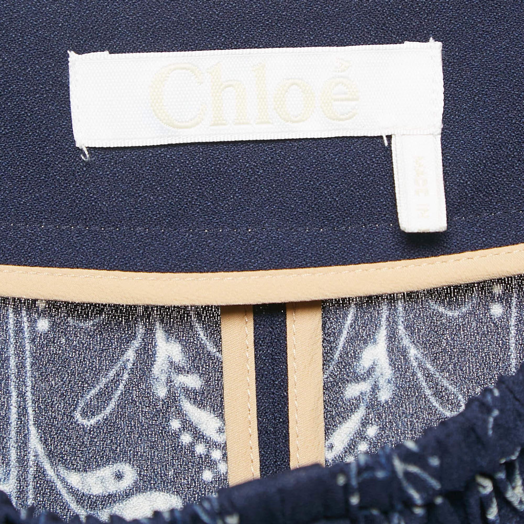 Chloé Blue/Beige Floral Print Crepe Harem Pants S In Good Condition For Sale In Dubai, Al Qouz 2