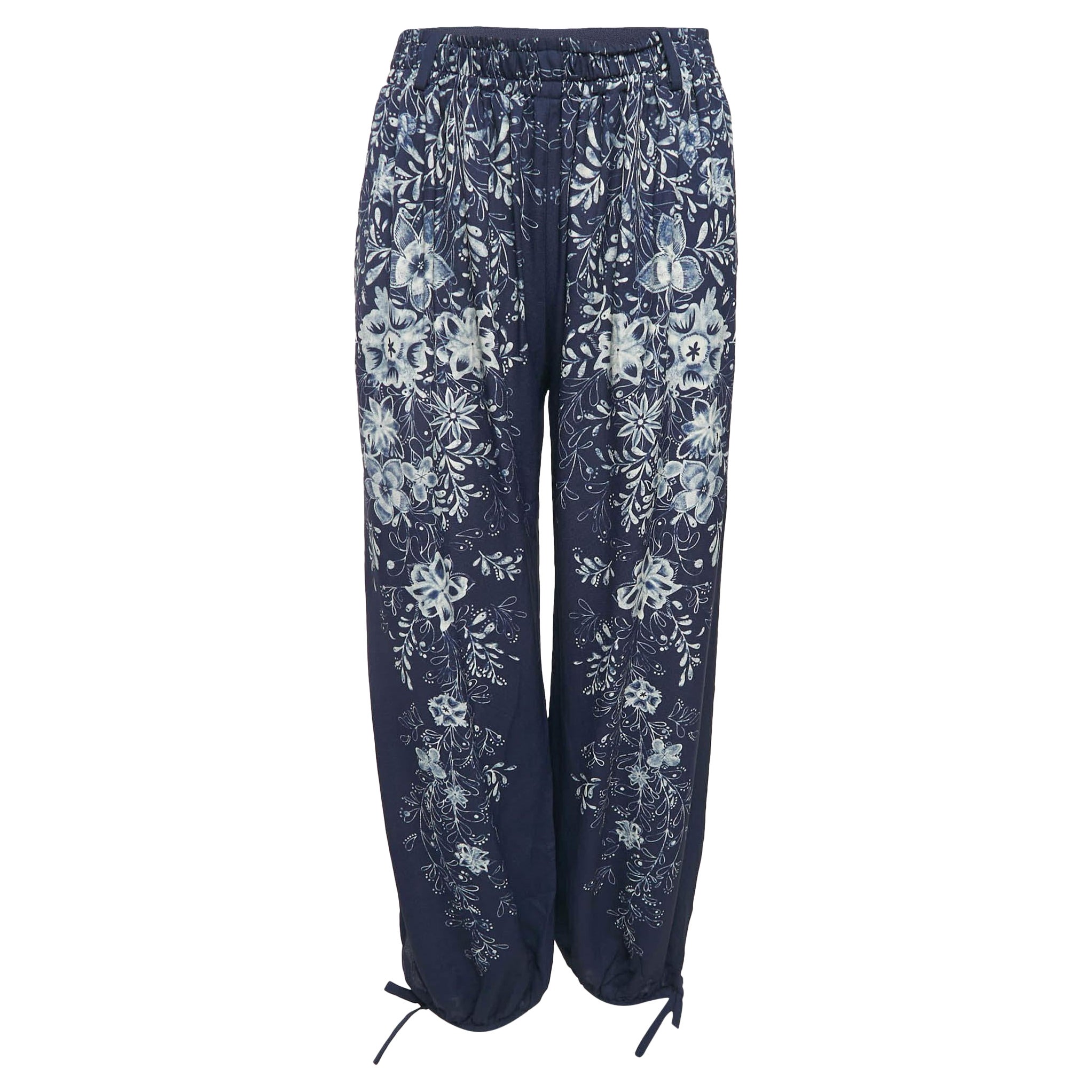 Pantaloni harem in crepe con stampa floreale Chloé blu/beige S in vendita