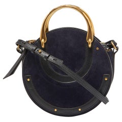 Chloe Blue/Black Leather and Suede Small Pixie Round Crossbody Bag