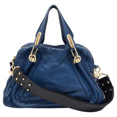 Chloe Blue/Black Leather Medium Paraty Satchel