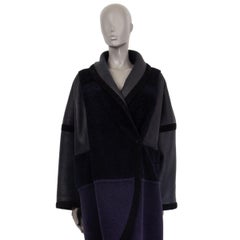 CHLOE blue & black OVERSIZED WOOL & SHEARLING Coat Jacket 40 M