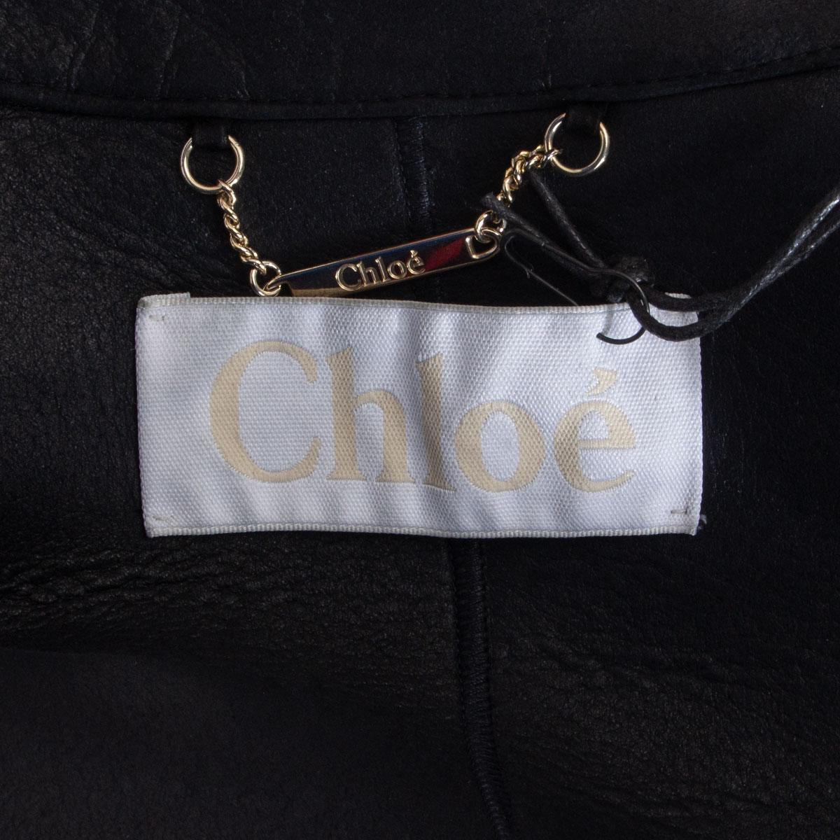 Black CHLOE blue & black OVERSIZED WOOL & SHEARLING Coat Jacket 40 M