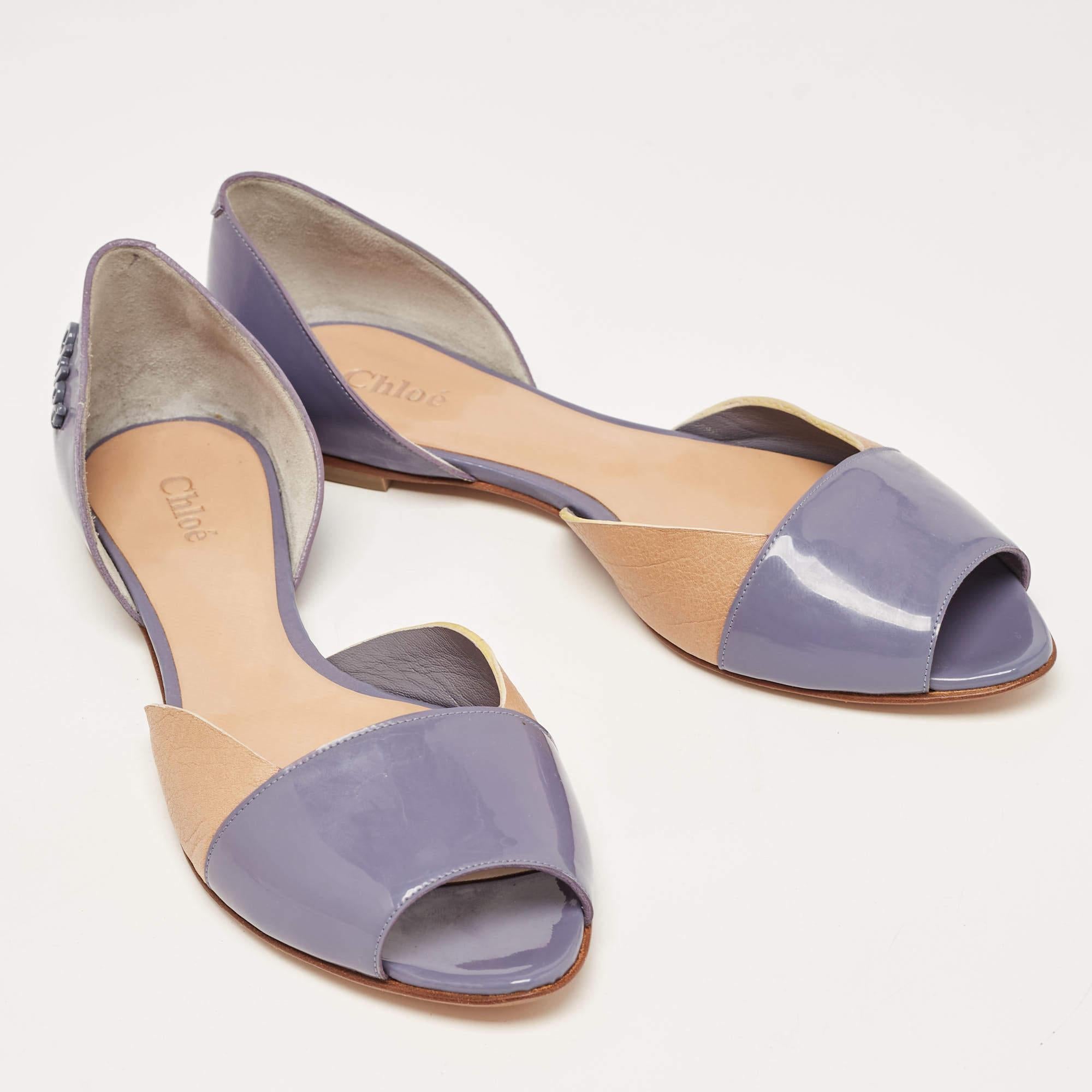 Gray Chloé Blue/Brown Leather Open Toe D'orsay Flats Size 38