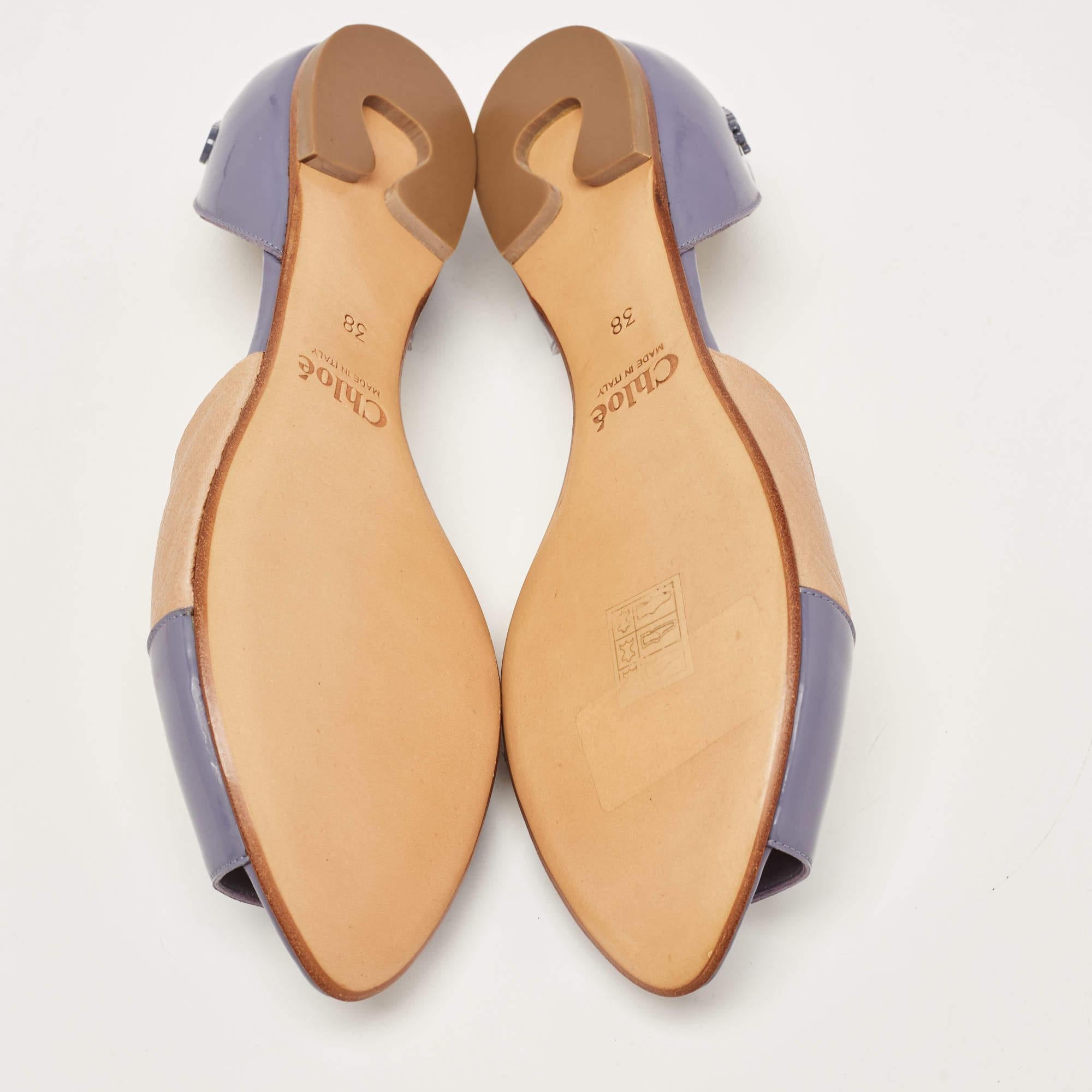 Chloé Blue/Brown Leather Open Toe D'orsay Flats Size 38 1