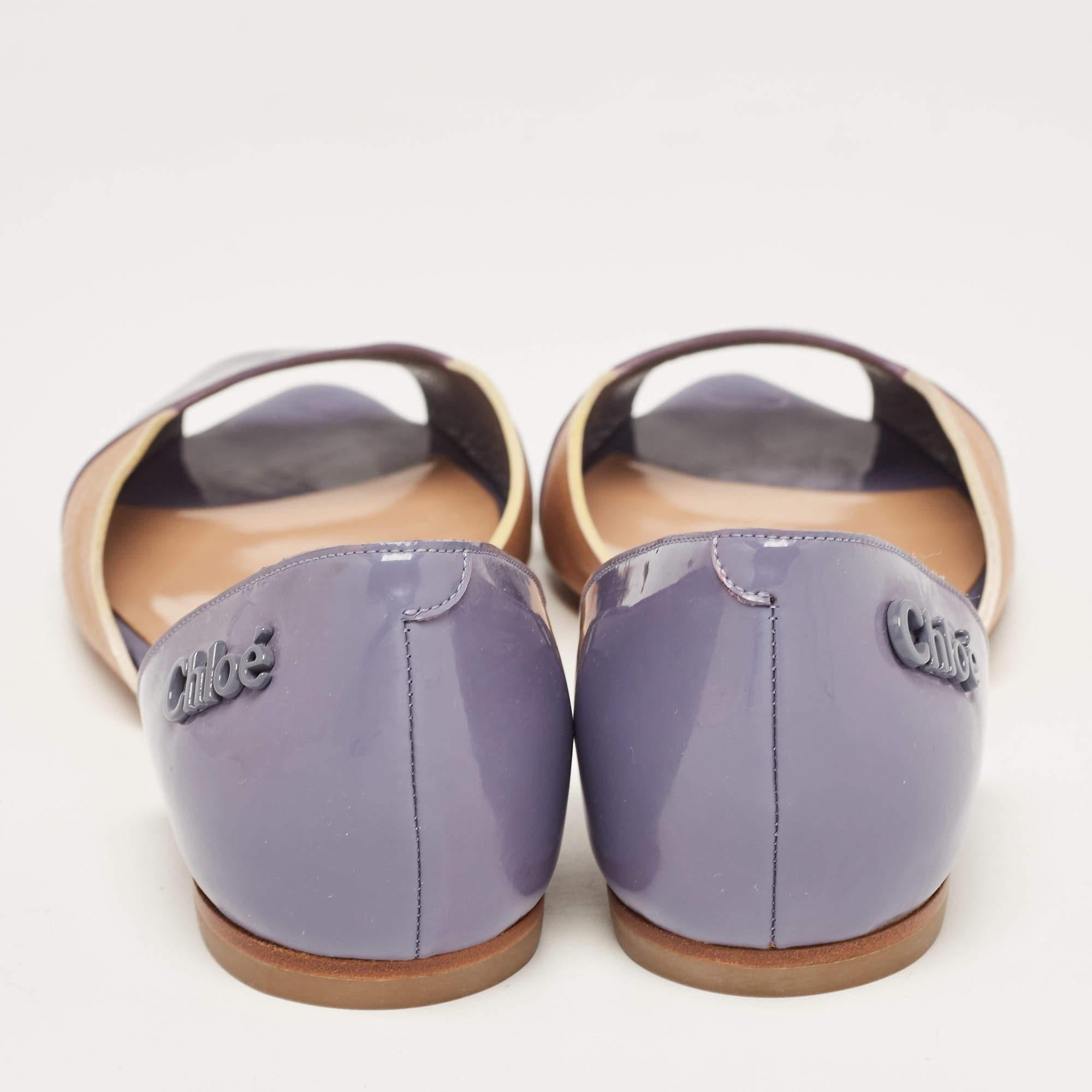 Chloé Blue/Brown Leather Open Toe D'orsay Flats Size 38 2