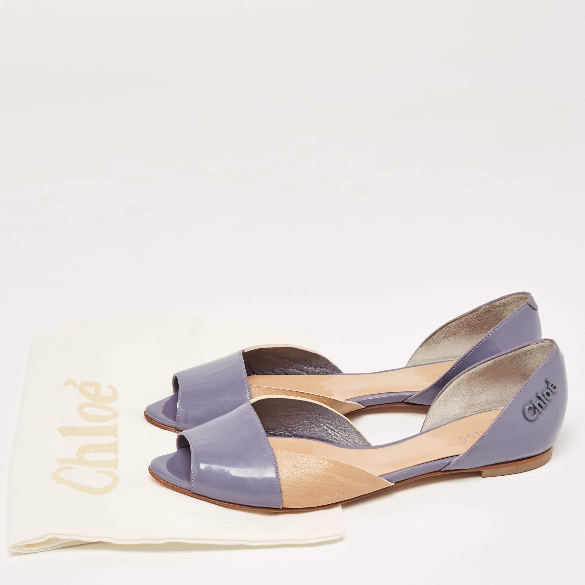 Chloé Blue/Brown Leather Open Toe D'orsay Flats Size 38 4