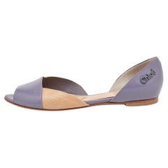 Chloé Blue/Brown Leather Open Toe D'orsay Flats Size 38
