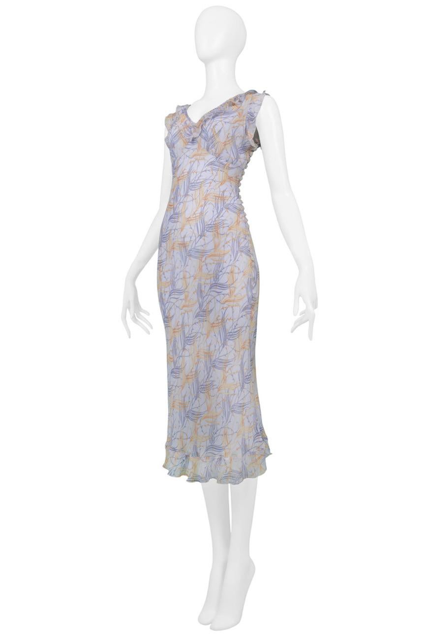 Chloe Blue Chiffon Day Dress With Ruffles In Excellent Condition For Sale In Los Angeles, CA