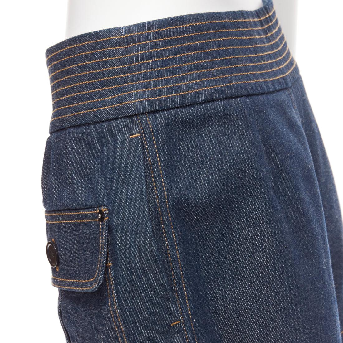 CHLOE blue cotton raw denim yellow topstitched cargo pocket shorts FR36 S For Sale 2