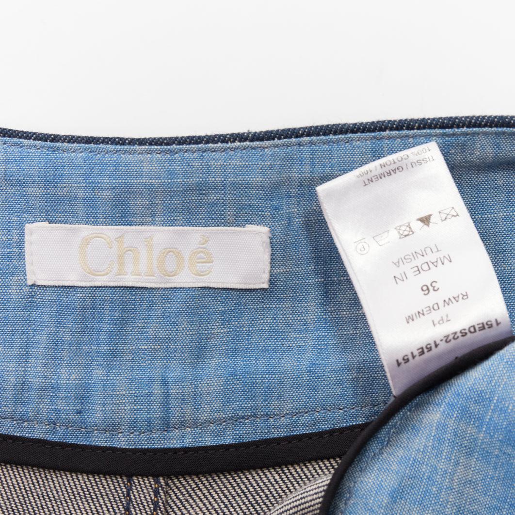 CHLOE blue cotton raw denim yellow topstitched cargo pocket shorts FR36 S For Sale 3