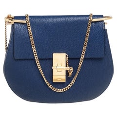 Chloe Blue Grained Leather Medium Drew Shoulder Bag