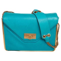 Chloe Blue Lagoon Pebbled Leather Limited Edition Medium Sally Flap Shoulder Bag