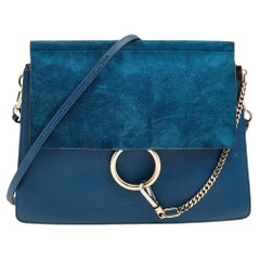 Chloe Blue Leather And Suede Medium Faye Shoulder Bag