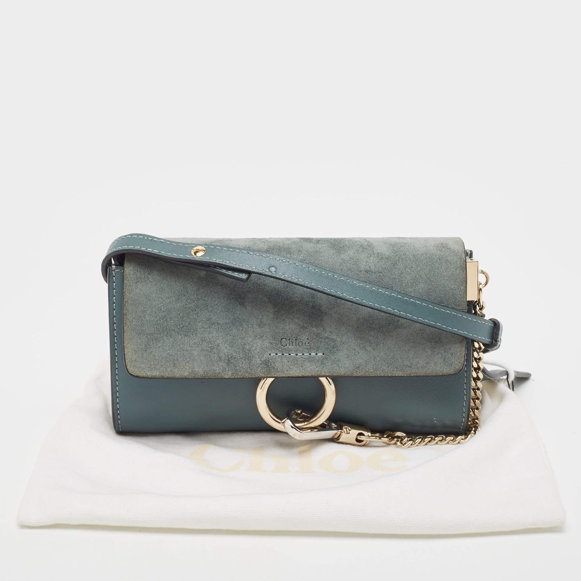 Chloe Blue Leather and Suede Mini Faye Crossbody Bag For Sale 6