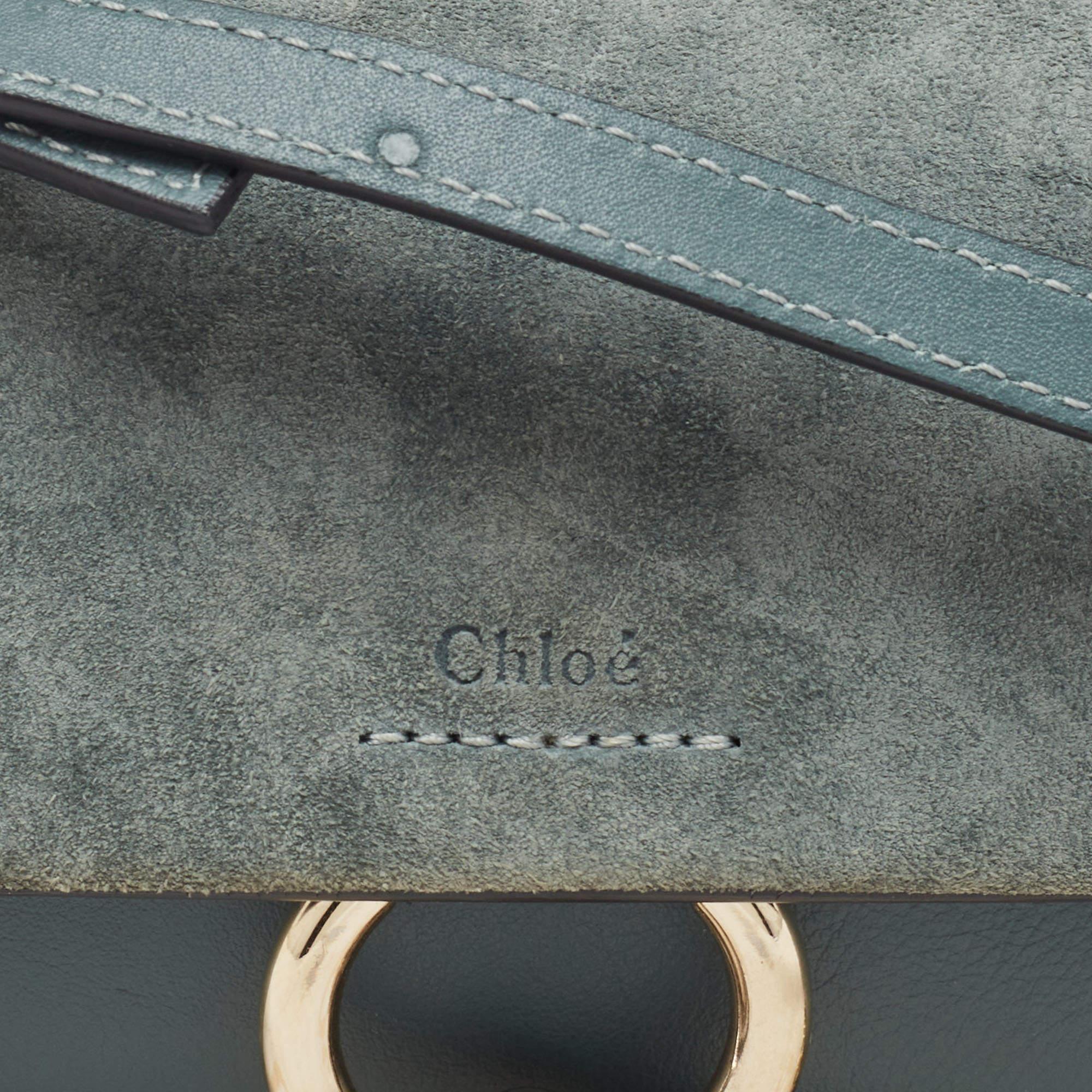 Chloe Blue Leather and Suede Mini Faye Crossbody Bag In Good Condition For Sale In Dubai, Al Qouz 2