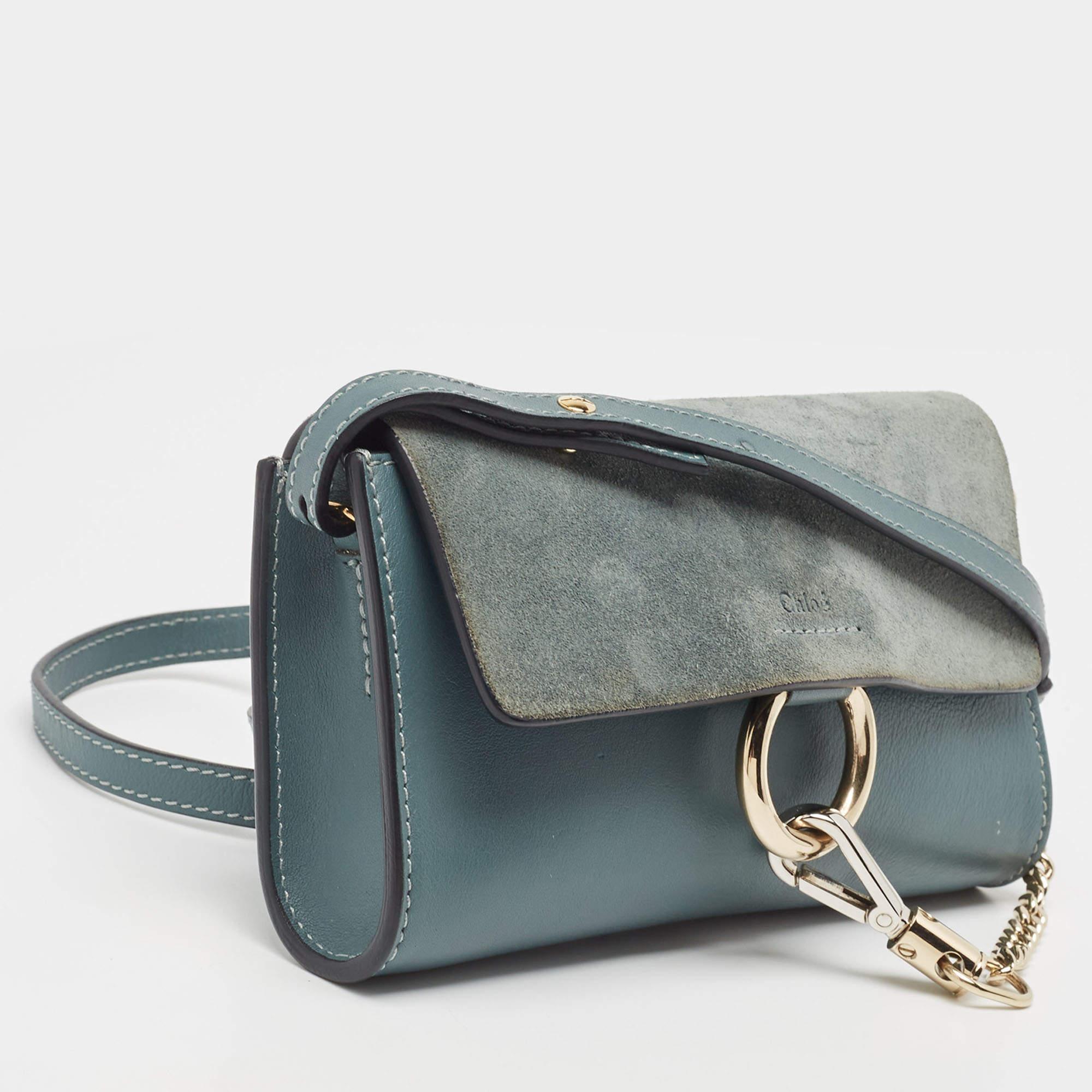 Chloe Blue Leather and Suede Mini Faye Crossbody Bag For Sale 5