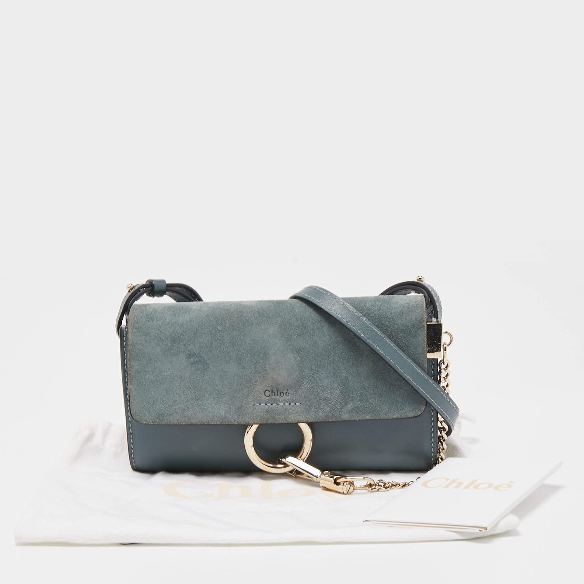 Chloe Blue Leather and Suede Mini Faye Shoulder Bag 8