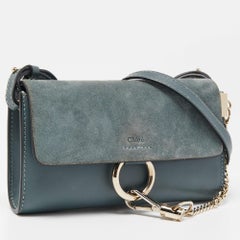 Chloe Blue Leather and Suede Mini Faye Shoulder Bag