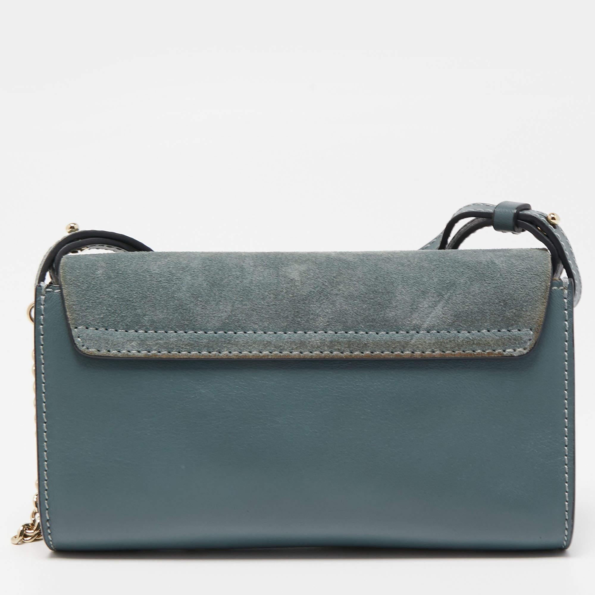 Women's Chloe Blue Leather and Suede Mini Faye Shoulder Bag