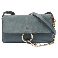 Chloe Blue Leather and Suede Mini Faye Shoulder Bag