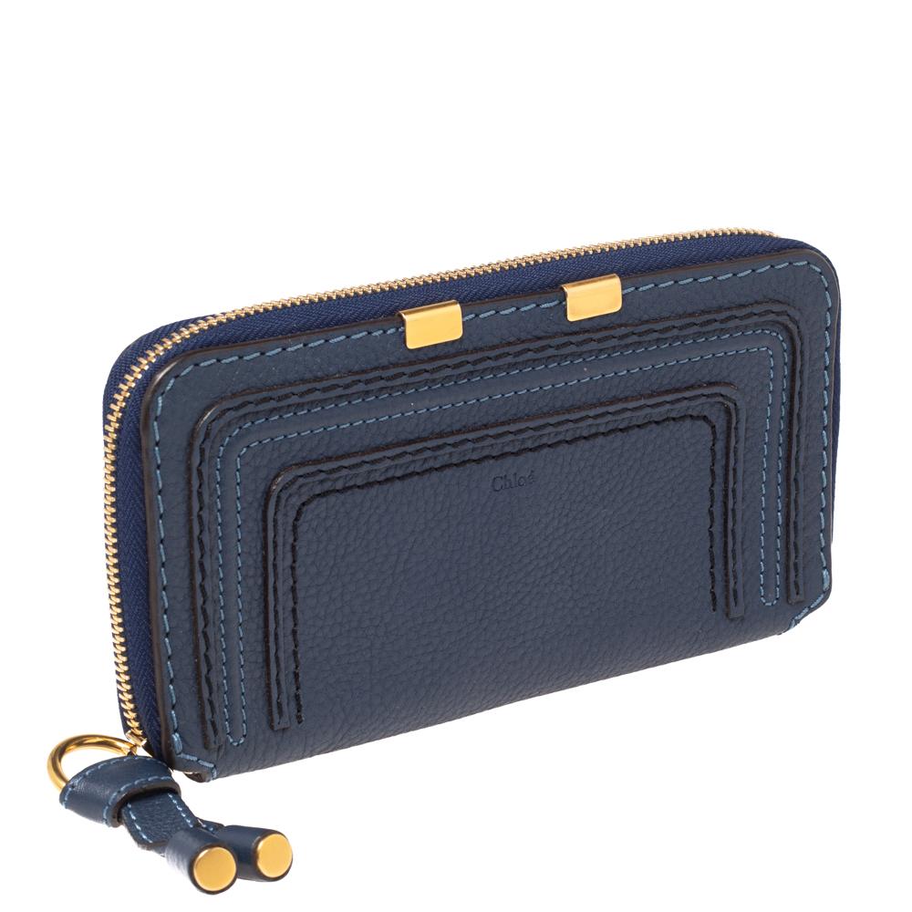 Black Chloe Blue Leather Marcie Zip Long Wallet