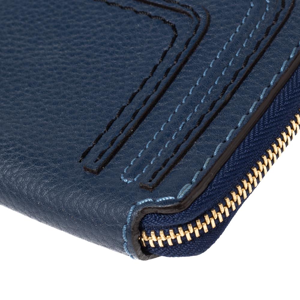 Chloe Blue Leather Marcie Zip Long Wallet 1