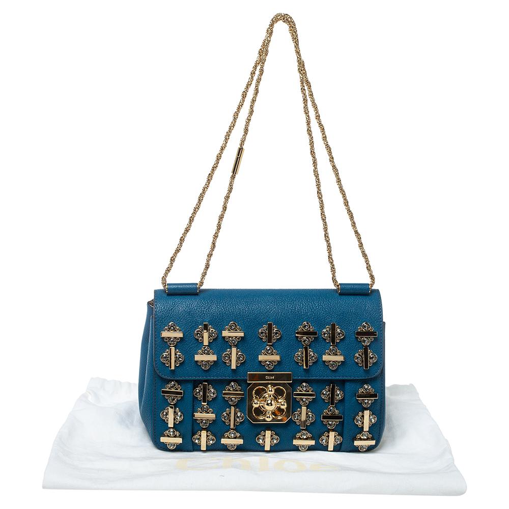 Chloe Blue Leather Medium Crystal Embellished Elsie Umhängetasche 6