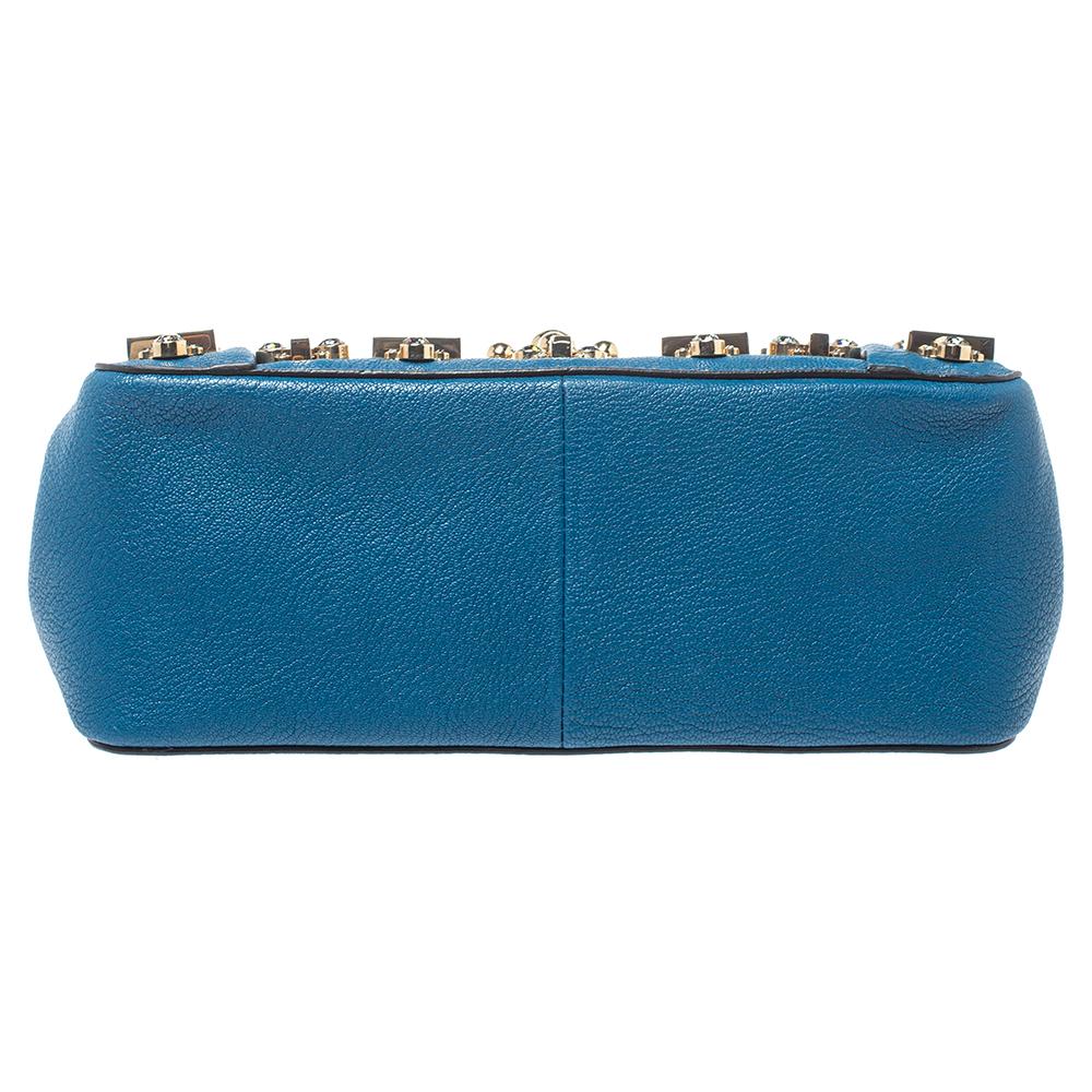 Chloe Blue Leather Medium Crystal Embellished Elsie Umhängetasche 1