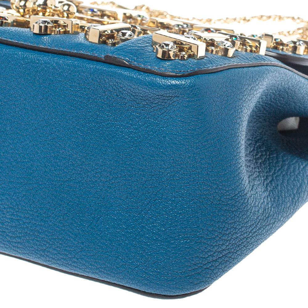 Chloe Blue Leather Medium Crystal Embellished Elsie Umhängetasche 2