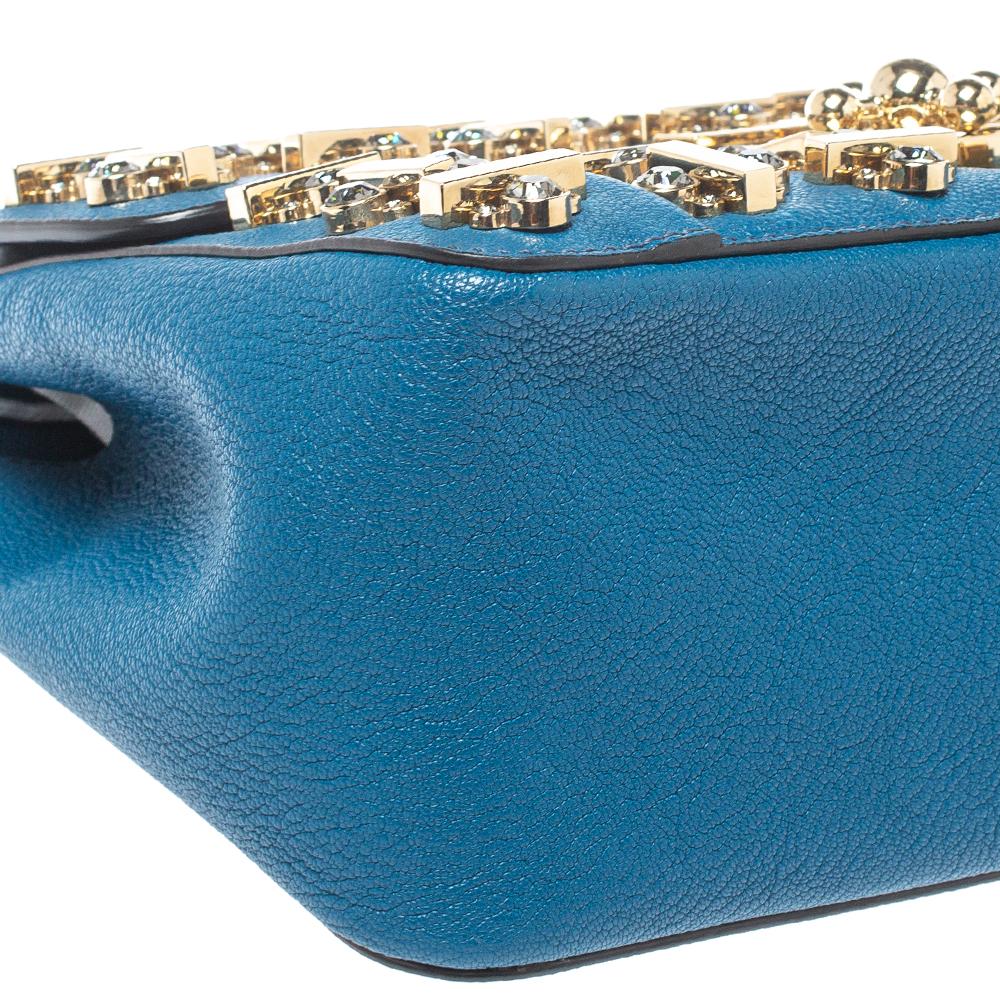 Chloe Blue Leather Medium Crystal Embellished Elsie Umhängetasche 3