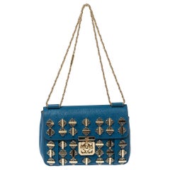Chloe Blue Leather Medium Crystal Embellished Elsie Umhängetasche