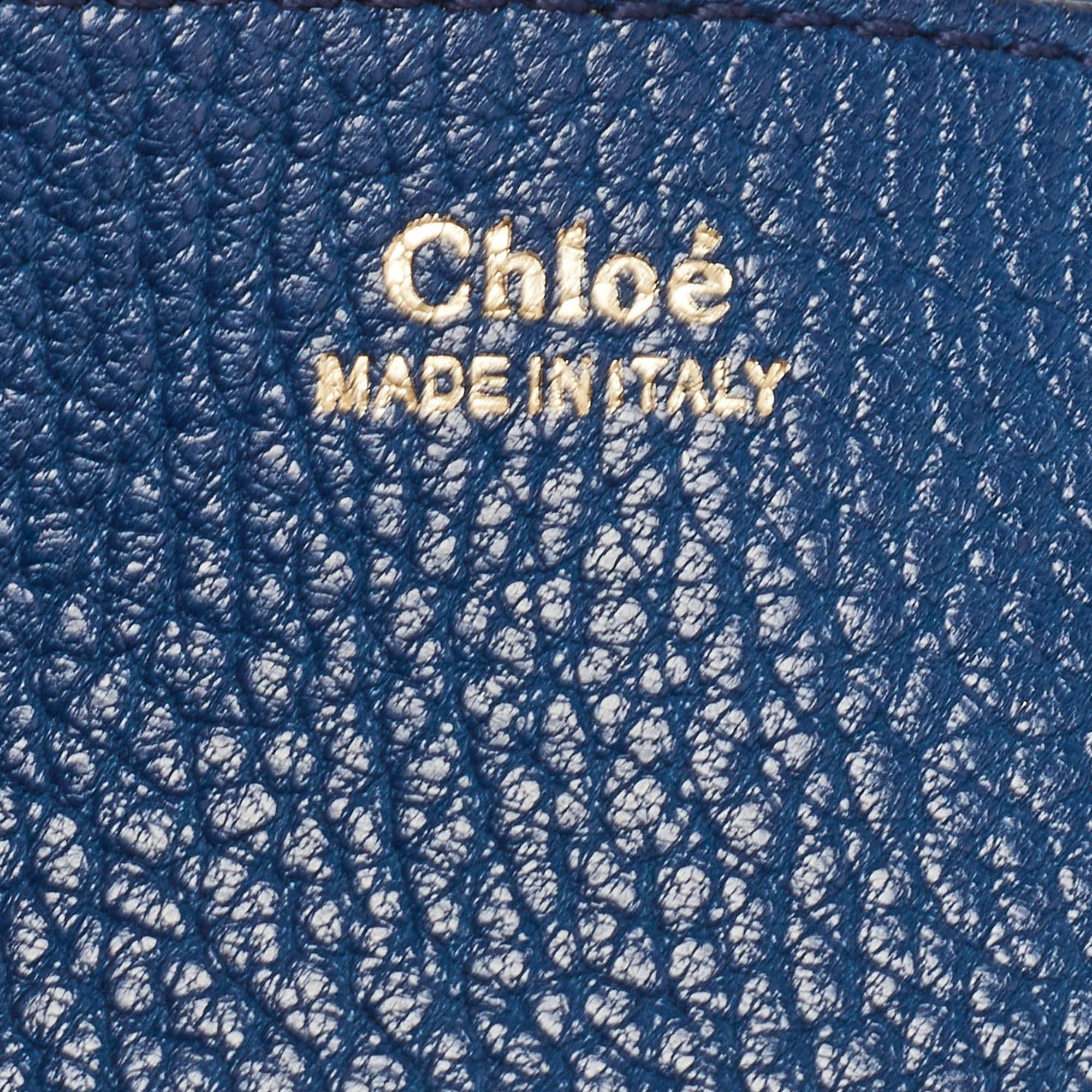 Chloe Sac à bandoulière Drew en cuir bleu, taille moyenne en vente 6