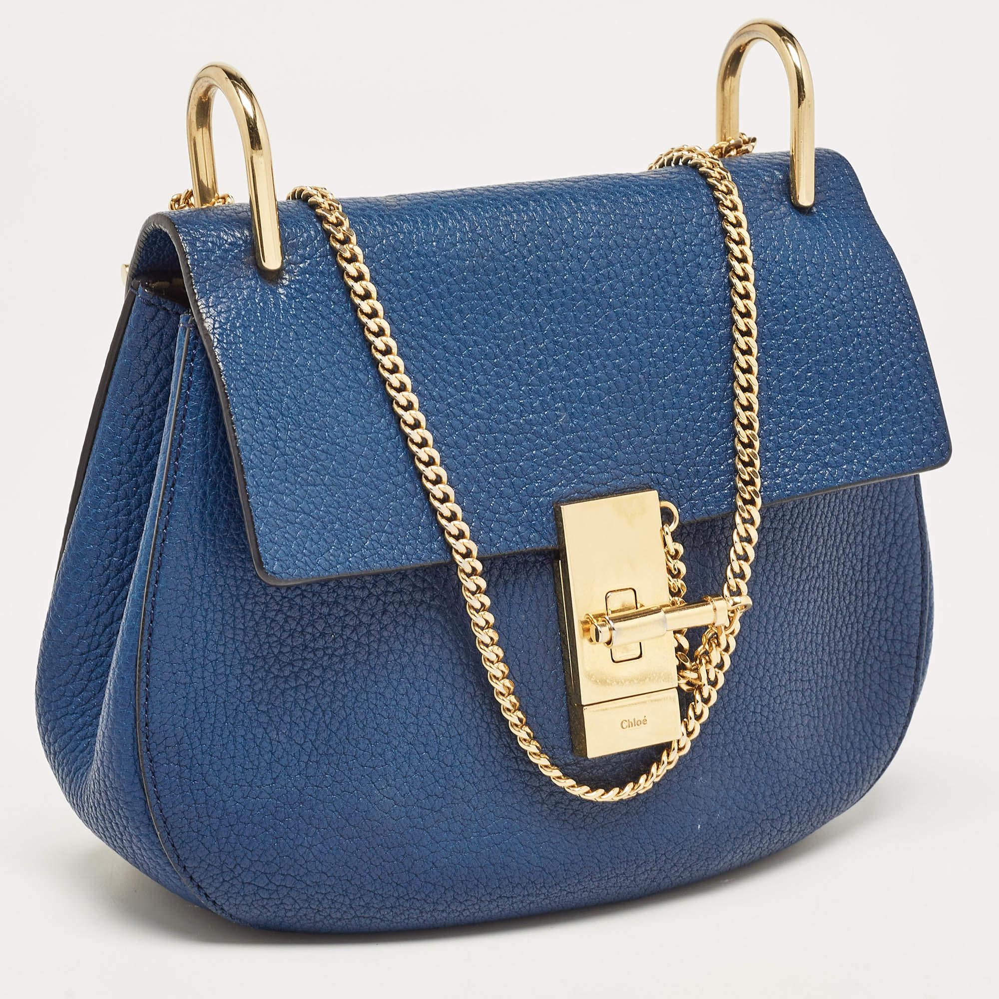 Chloe Blue Leather Medium Drew Shoulder Bag For Sale 10