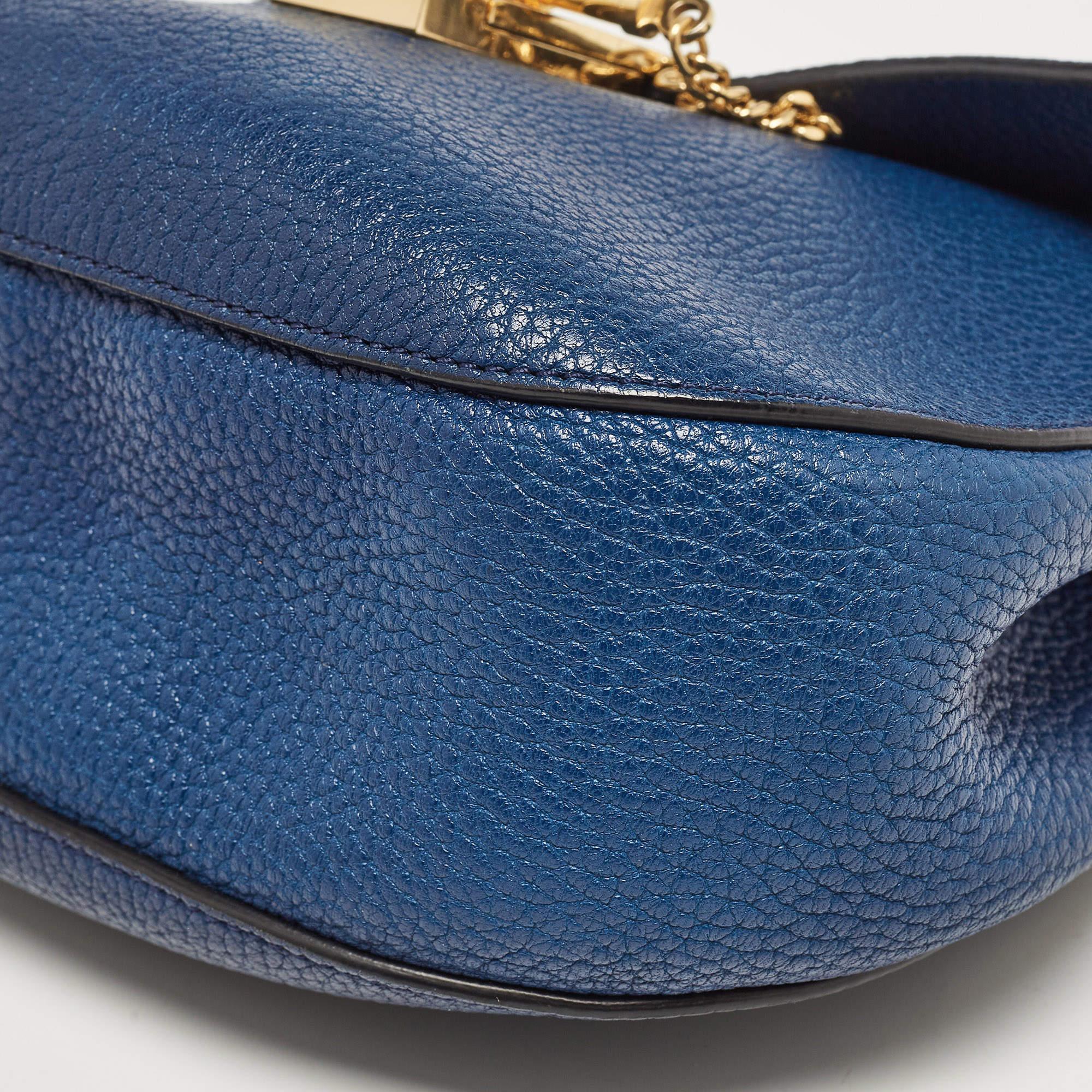 Chloe Blue Leather Medium Drew Shoulder Bag For Sale 13