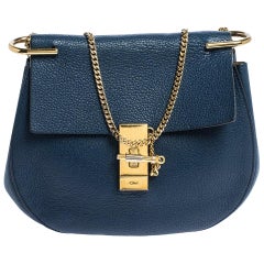 Chloe Blue Leather Medium Drew Shoulder Bag