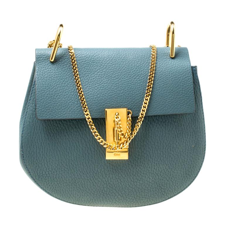 Chloe Blue Leather Medium Drew Shoulder Bag For Sale at 1stDibs