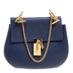 Chloe Blue Leather Medium Drew Shoulder Bag