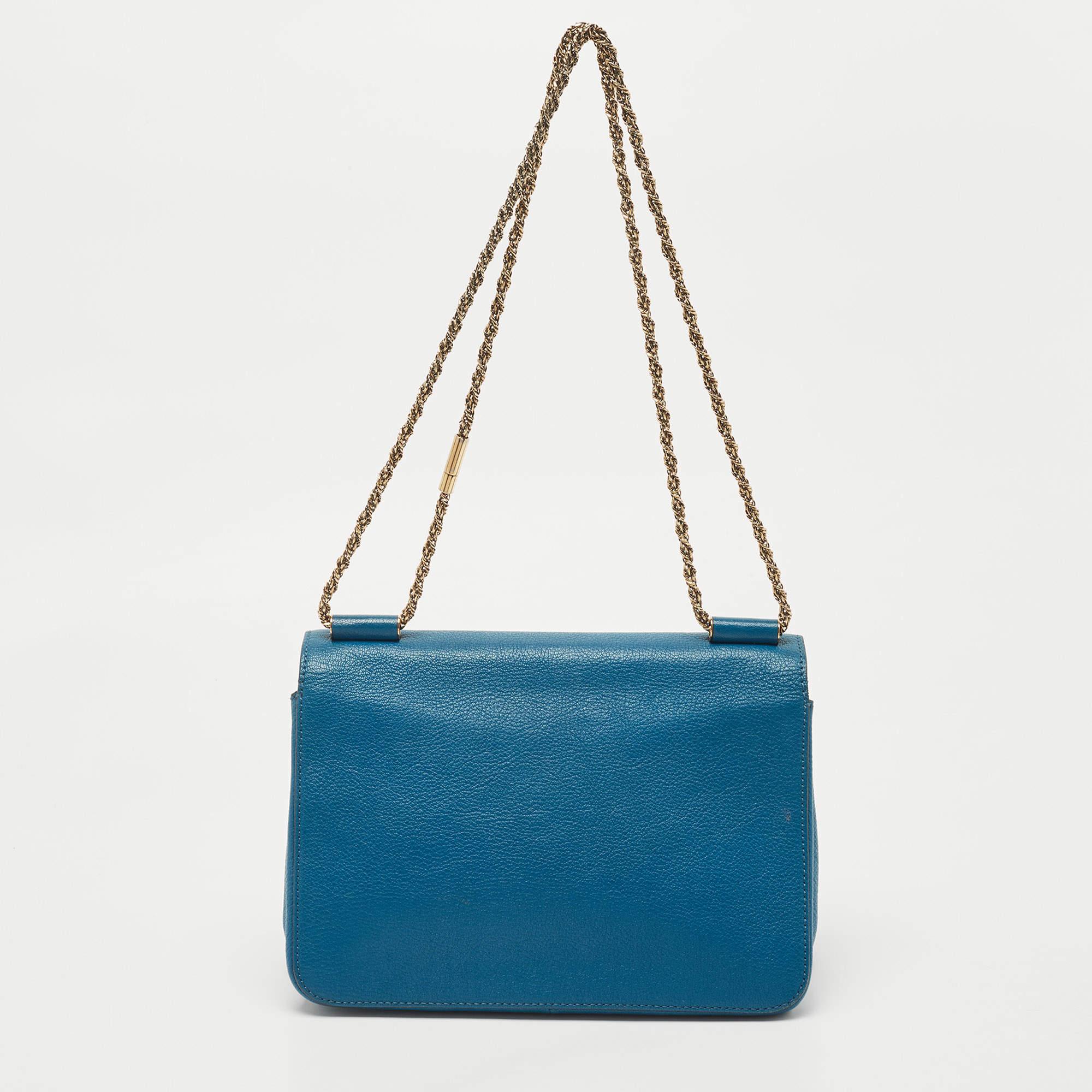 Chloe Blue Leather Medium Elsie Chain Flap Shoulder Bag 6