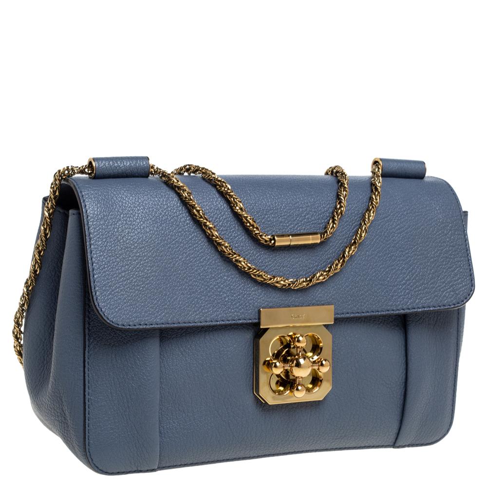 Chloe Blue Leather Medium Elsie Shoulder Bag In Good Condition In Dubai, Al Qouz 2