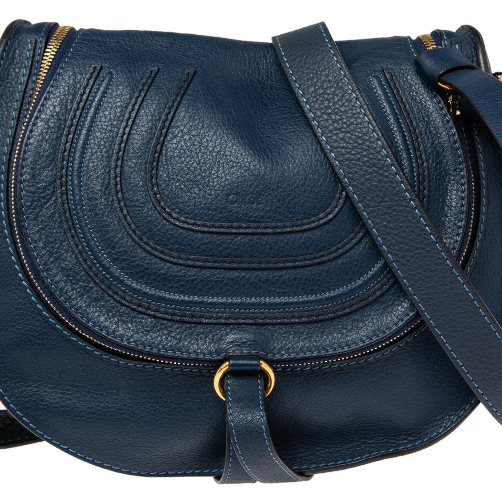 Chloe Blue Leather Medium Marcie Crossbody Bag 6