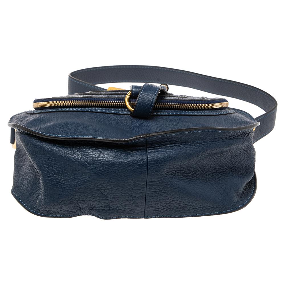 Chloe Blue Leather Medium Marcie Crossbody Bag In Good Condition In Dubai, Al Qouz 2