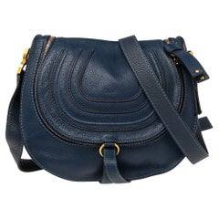 Chloe Blue Leather Medium Marcie Crossbody Bag