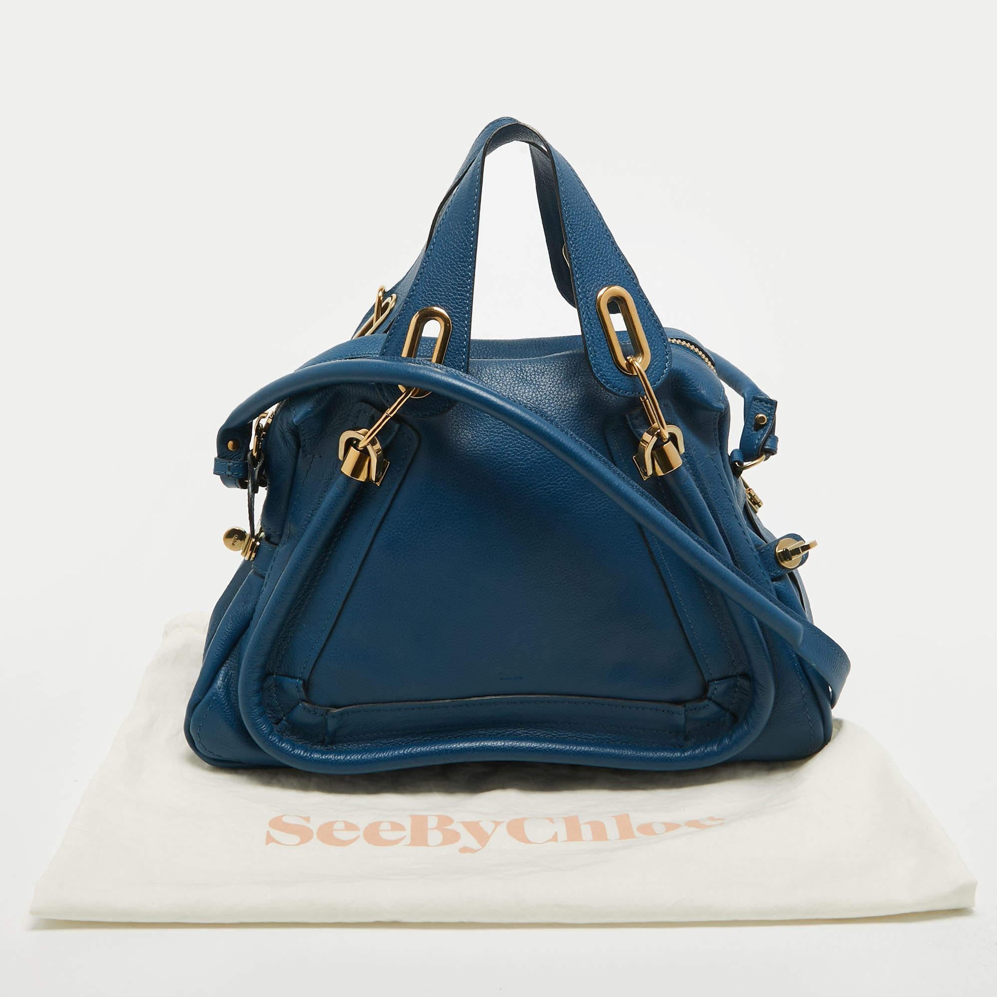 Chloe Blue Leather Medium Paraty Satchel In Good Condition For Sale In Dubai, Al Qouz 2